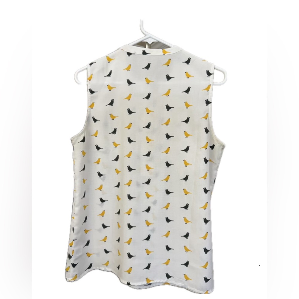 Modcloth White Blouse with Yellow and Black Bird Print - Picture 2 of 2